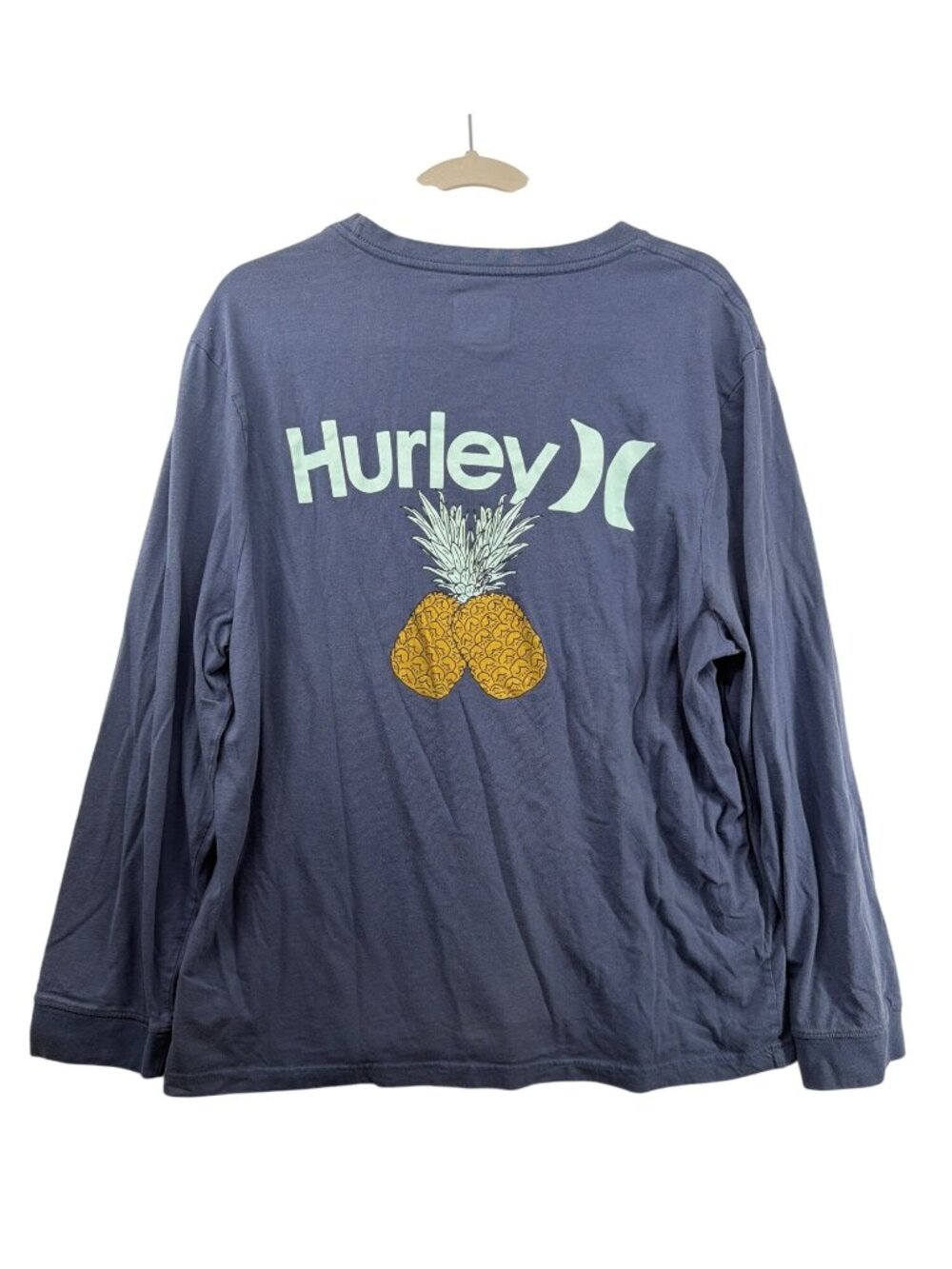 Hurley Adult Tshirt XL Navy Blue Long-Slv Pineapple Graphic Print Logo SpellOut